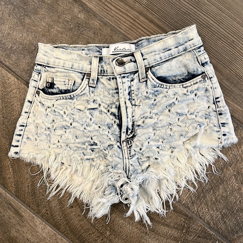 KanCan SS1173 Womens 24 High Rise Acid Wash Distressed Frayed Denim Shorts - Picture 5 of 11